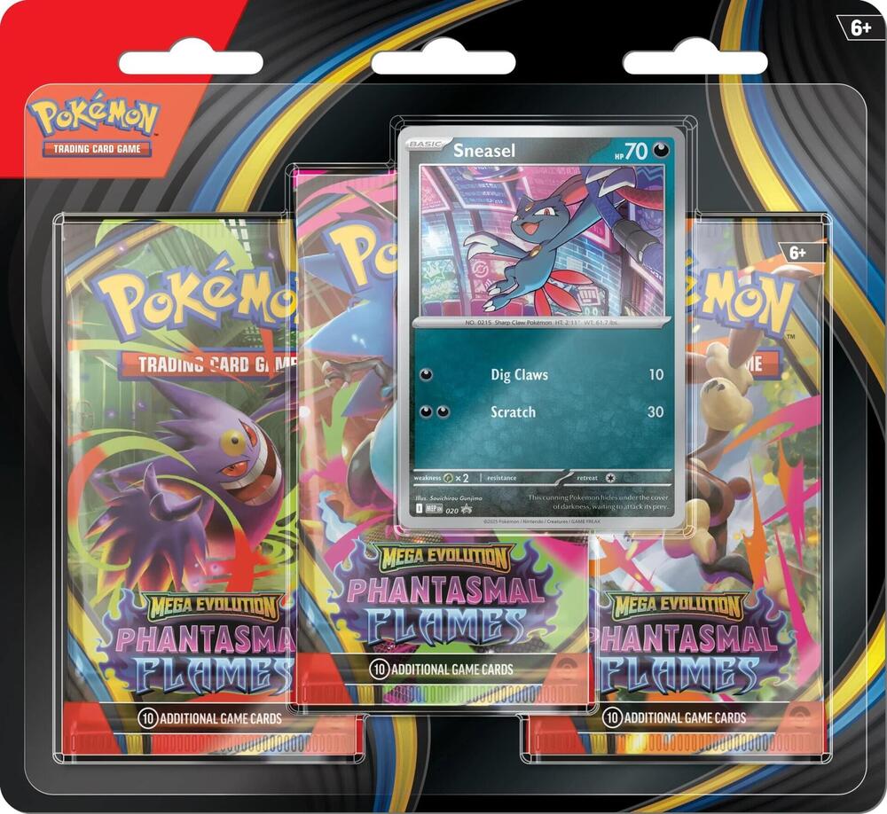 Pokémon trading card game packs with a card featuring Sneasel on a colorful background.
